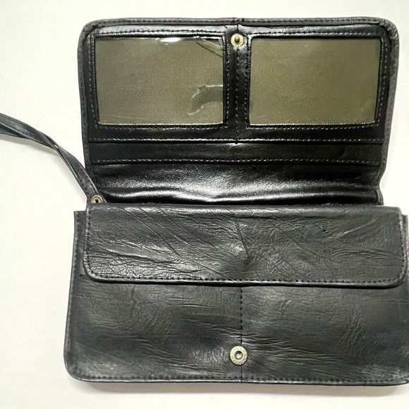 Vtg Capezio Black Checkbook‎ Wallet Clutch Wristlet Key Fob. Zip Change Purse - Picture 1 of 12